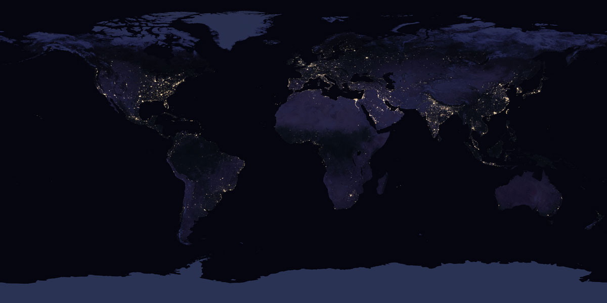 Наиболее густонаселенные регионы Земли хорошо видны из космоса. Предоставлено: Джошуа Стивенс, Обсерватория Земли НАСА / Мигель Роман, НАСА GSFC.