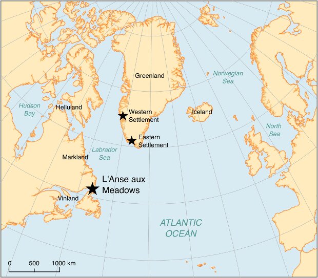Расположение памятников эпохи викингов в Гренландии и Канаде. Предоставлено: Марго Куйтемс. 
