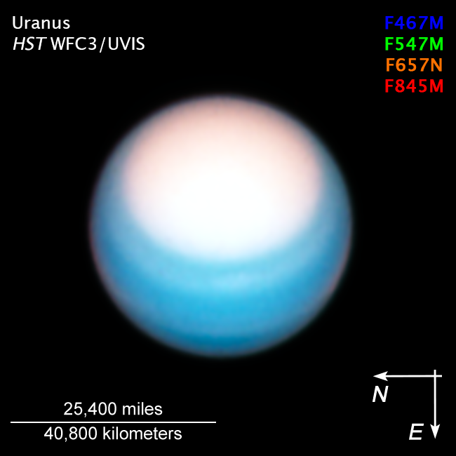 Изображение Урана, полученное телескопом 25 октября 2021 года. Авторы и права: Эми Саймон / NASA-GSFC, Майкл Х. Вонг / Калифорнийский университет в Беркли, Алиса Паган / STScl