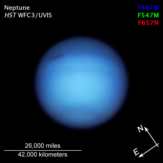 Изображение Нептуна, сделанное телескопом Хабблом 7 сентября 2021 г. Фото: Эми Саймон / NASA-GSFC, Майкл Х. Вонг / Калифорнийский университет в Беркли, Алиса Паган / STScl