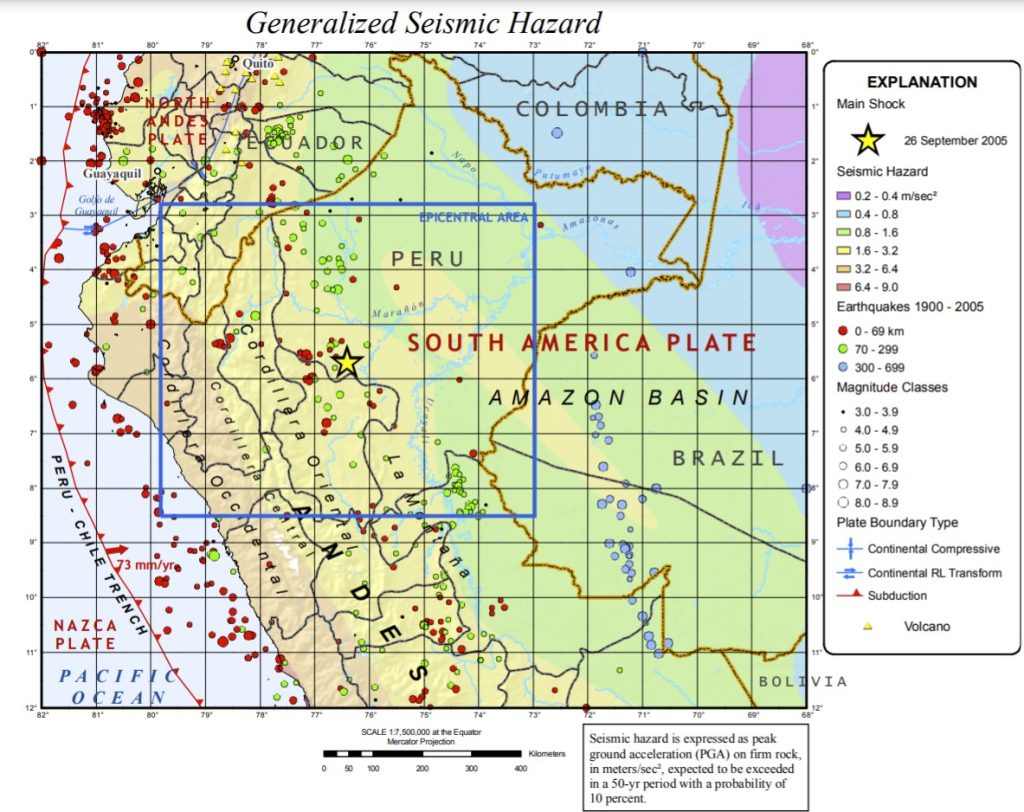 Сейсмическая карта южной америки