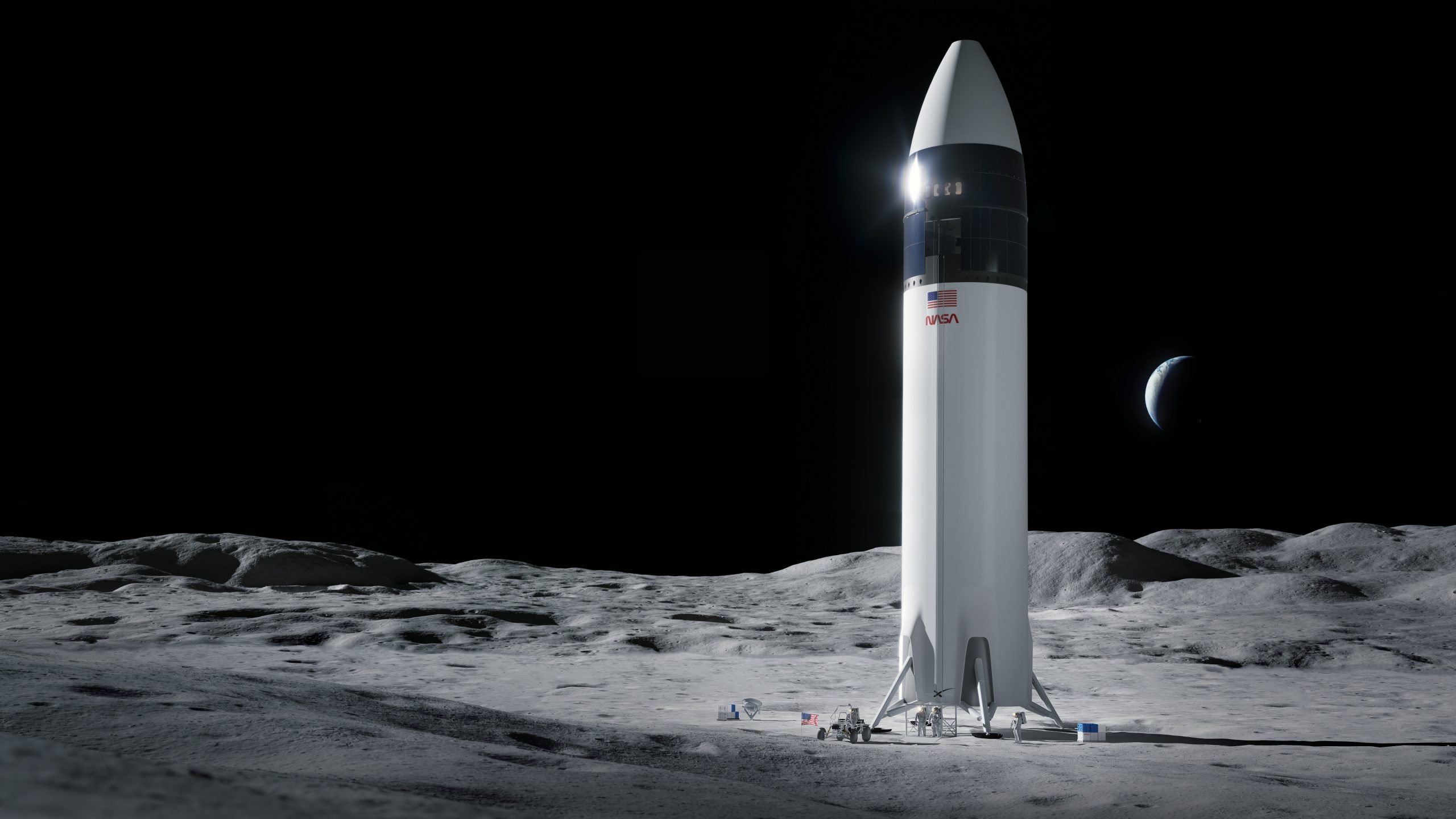 Впечатление художника от космического корабля SpaceX на поверхности Луны. Предоставлено: SpaceX.