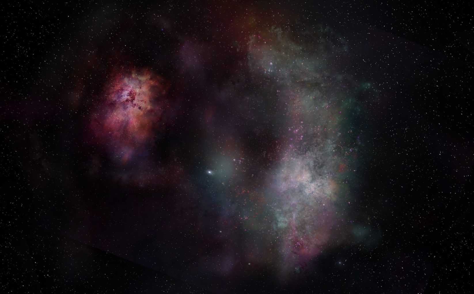Художественный портрет пылевого континуума и молекулярных линий воды и углерода в галактиках SPT0311-58. Наблюдения с ALMA показали изобилие молекул. Предоставлено: АЛМА (ESO / NAOJ / NRAO) / S. Дагнелло (НРАО)