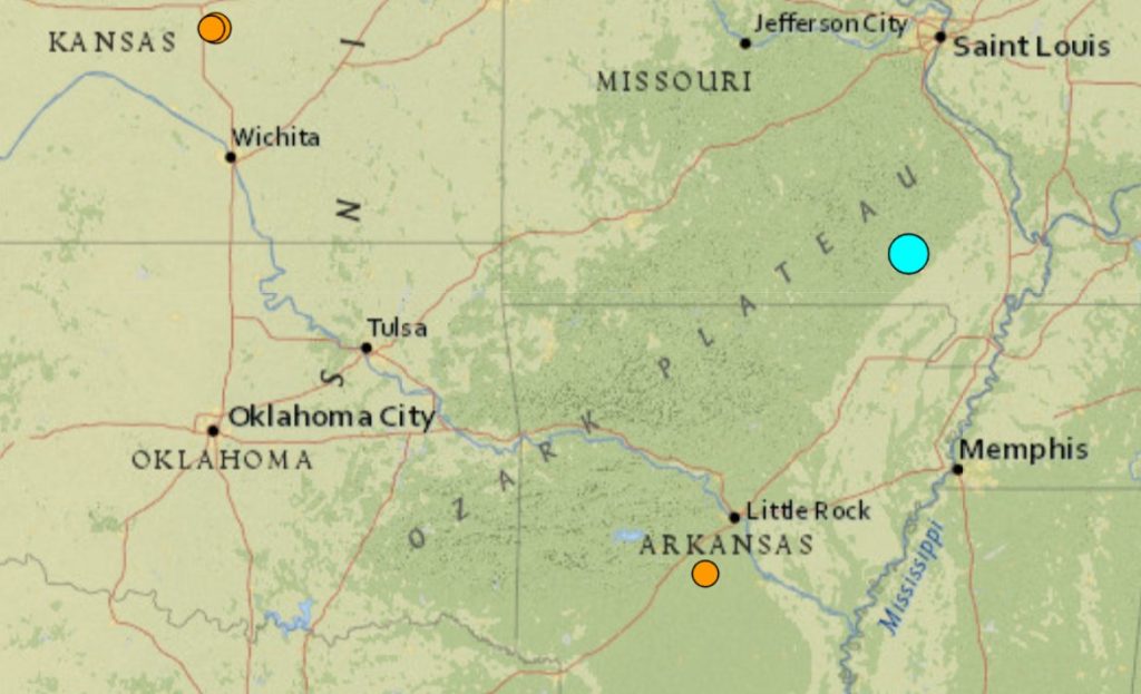 Землетрясения произошли в штатах Миссури, Арканзас и Канзас 17-18 ноября.