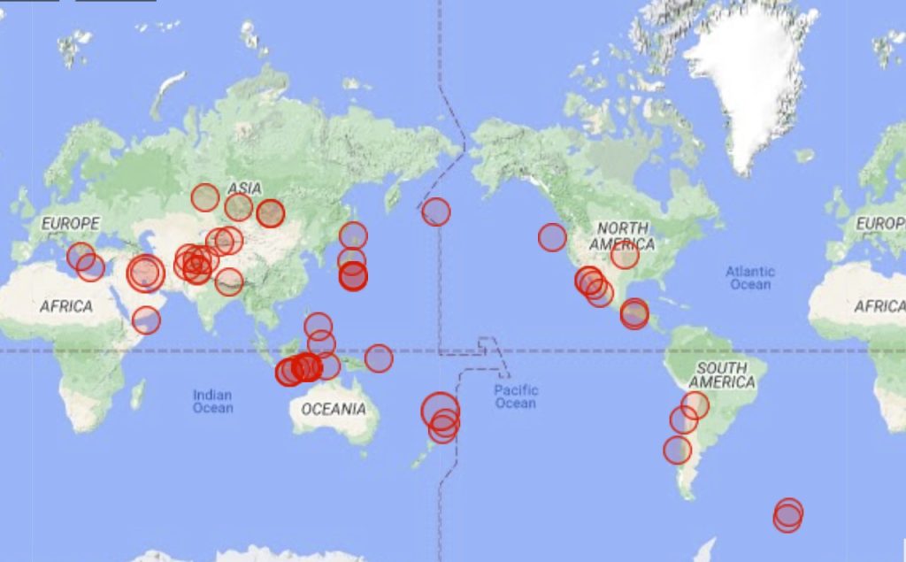 землетрясения по всему миру