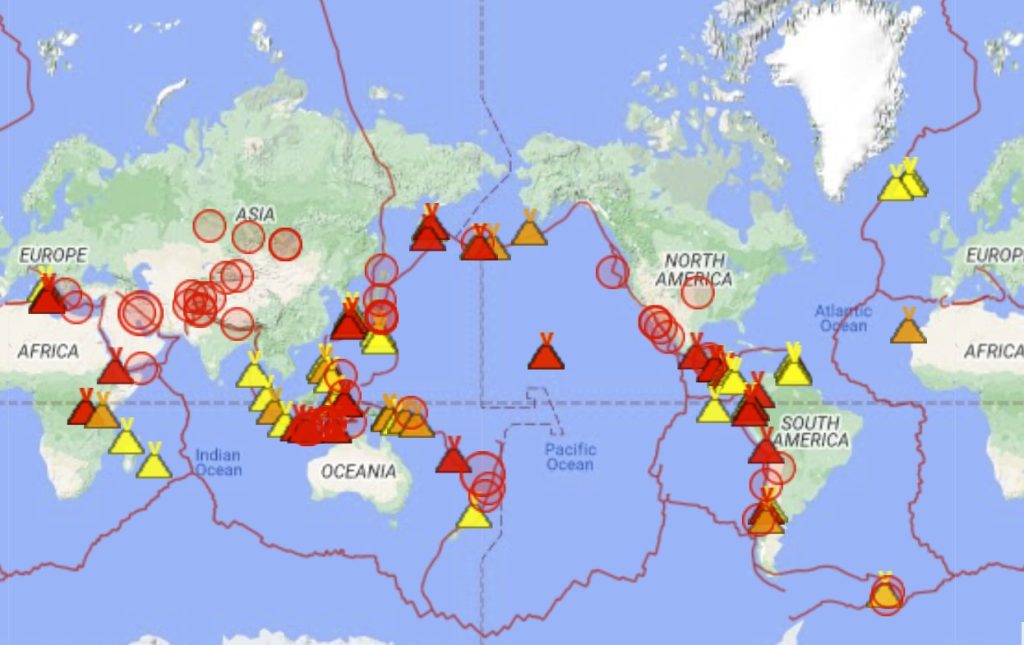 Извержение вулканов и землетрясения, которые произошли за последние сутки по всему миру