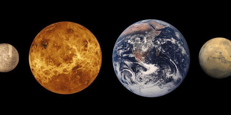 Четыре планеты земной группы: Меркурий, Венера, Земля и Марс. Предоставлено: НАСА / Лунно-планетарный институт.
