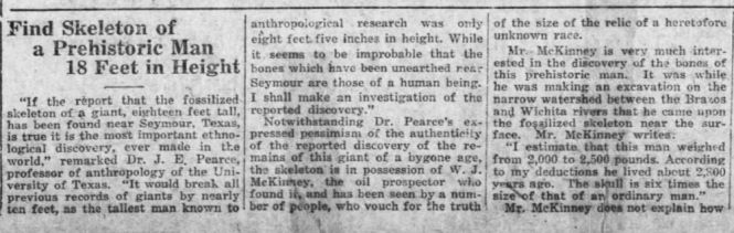 В Техасе в 1919-м году был найден 18-ти футовый скелет.
