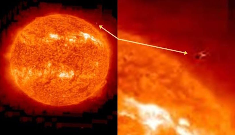 Странные объекты, похожие на НЛО, рядом с Солнцем
