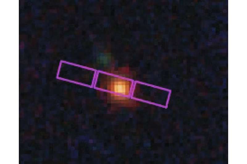 Наблюдение LRD требует предельных возможностей JWST, как видно на этом RGB-изображении, созданном из данных фильтров телескопа. Авторы: Killi et al. 2024. A&A Являются ли «алые точки» JWST зародышами сверхмассивных чёрных дыр?