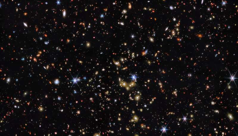 Ученые использовали данные глубокого обзора неба COSMOS Deep Field — одного из самых масштабных проектов в истории астрономии. Авторы: ESA/Webb, NASA & CSA, G. Gozaliasl, A. Koekemoer, M. Franco и команда COSMOS-Web Галактики раскрывают скрытые карты темной материи в ранней Вселенной